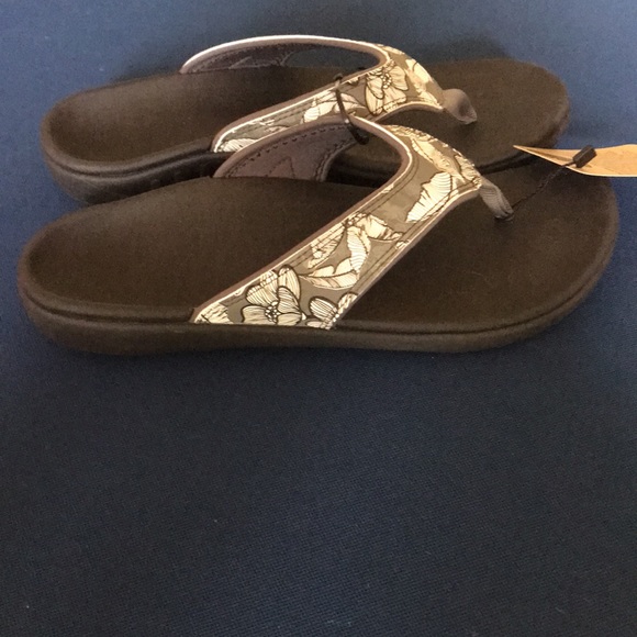 Women’s Spenco Cream and Gray floral ivy print Slides Flip Flops NWT SZ 10D - Picture 5 of 8